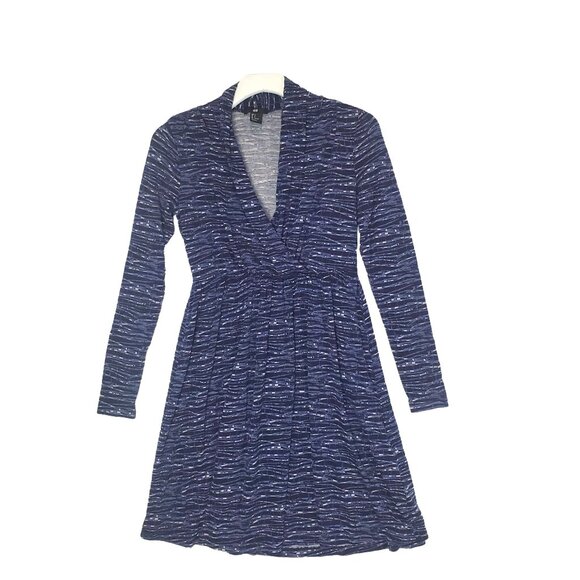 H&M‎ Womens Dress SZ S Faux Wrap Splice Long Sleeves Sheath Elastic Waist - Picture 1 of 6